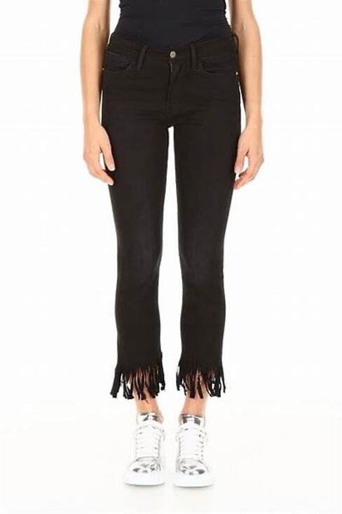 Frame Denim Denim - Frame Le High Straight Fringe Hem Noir Black Jeans Size 28